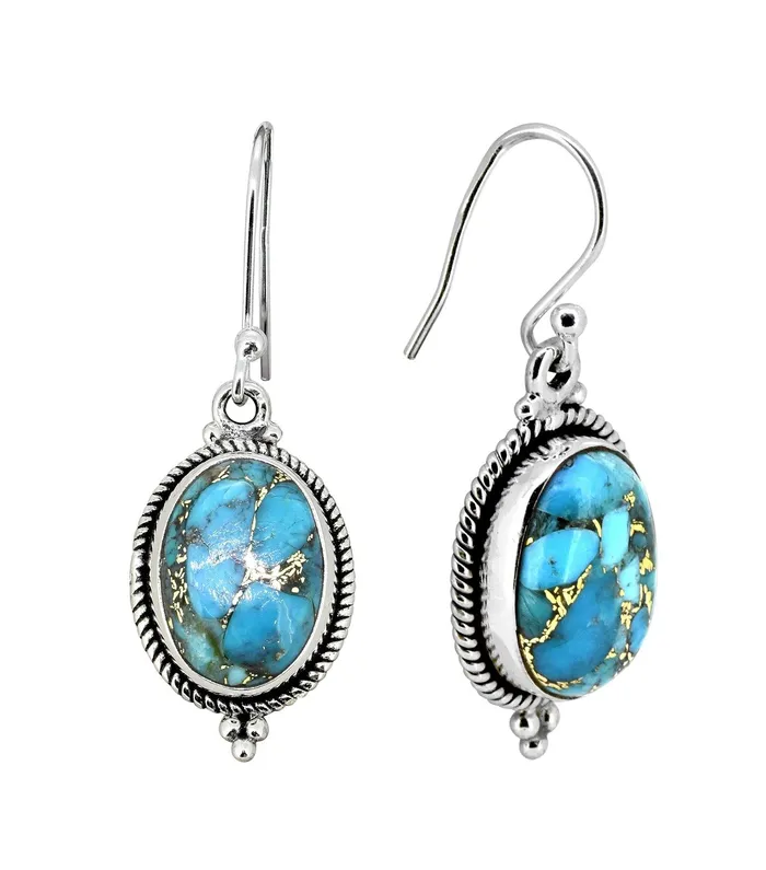 Earrings Blue Copper Turquoise Solid 925 Sterling Silver Dangle Earrings Jewelry YoTreasure