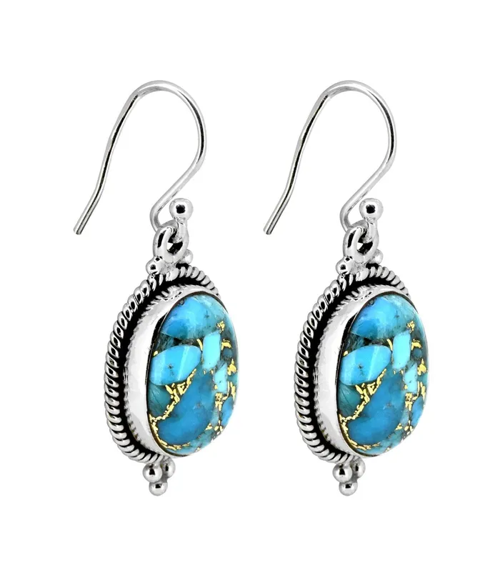 Earrings Blue Copper Turquoise Solid 925 Sterling Silver Dangle Earrings Jewelry YoTreasure
