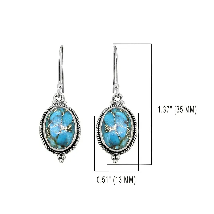 Earrings Blue Copper Turquoise Solid 925 Sterling Silver Dangle Earrings Jewelry YoTreasure
