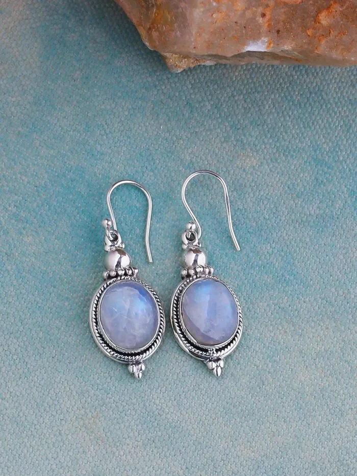 Earrings YoTreasure Rainbow Moonstone Solid 925 Sterling Silver Dangle Earrings