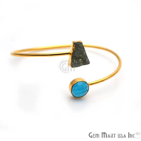 GemMartUSA Bracelets Gold Electroplated Adjustable Gemstone with Druzy Stacking Bangle Bracelet
