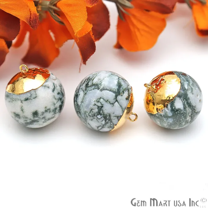 GemMartUSA Charm Necklaces Gemstone Ball 21x24mm Gold Electroplated Single Bail Charm Ball Connector