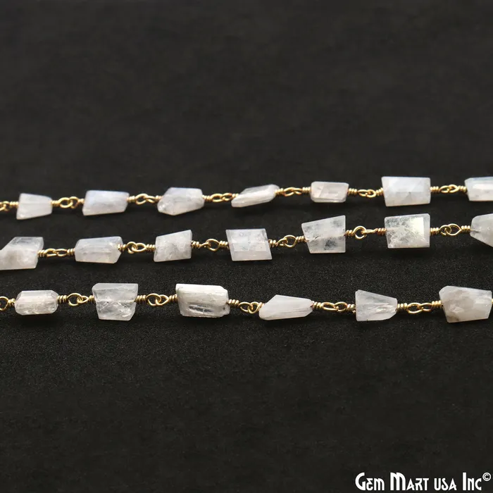 GemMartUSA Necklaces Rainbow Moonstone 12x8mm Smooth Tumble Gold Wire Wrap Bead Rosary Chain