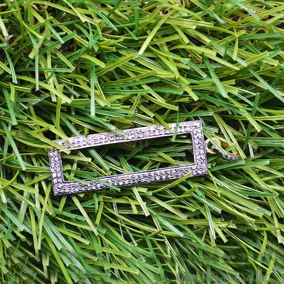 GemMartUSA Necklaces Rectangle Shape Pave Diamond Charm Pendant Gold Vermeil Necklace Pendant