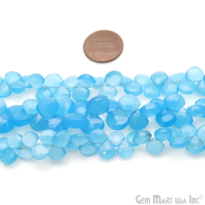 GemMartUSA Necklaces Sky Blue Chalcedony Heart Beads 8 Inch Gemstone Strands Drilled Strung Briolette Beads Heart Shape 710mm