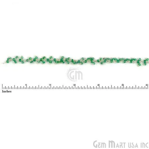 Green Onyx Faceted Beads Silver Plated Wire Wrapped Cluster Dangle Rosary Chain GemmartUSA Charm Necklaces