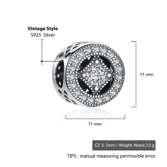 Personalized Jewel Bracelets Round Shape Rhinestone Accessorise 925 Sterling Silver Jewelry Components DIY Charm For Bracelet