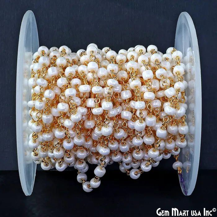 Synthetic Pearl Cabochon Beads 4mm Gold Wire Wrapped Rosary Chain GemMartUSA Necklaces