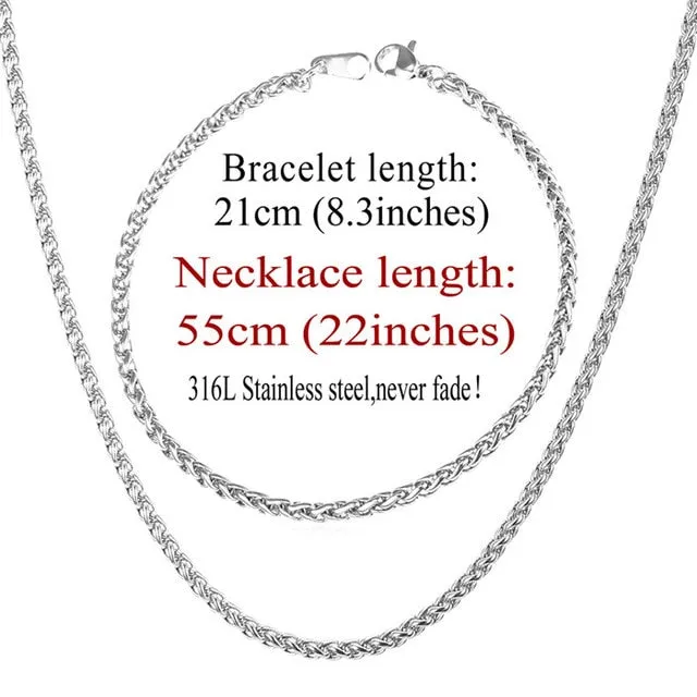 Trendy Wheat Chain NecklaceBracelet Set for Men and Boys in GoldSilverBlack SWEET T 52 Necklaces