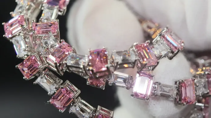 Womens Pink Diamond Necklace Pink Tennis Chain Womens Necklace Womens Tennis Chain Womens Pink Emerald Necklace Pink Emerald Lab Diamonds London Necklaces
