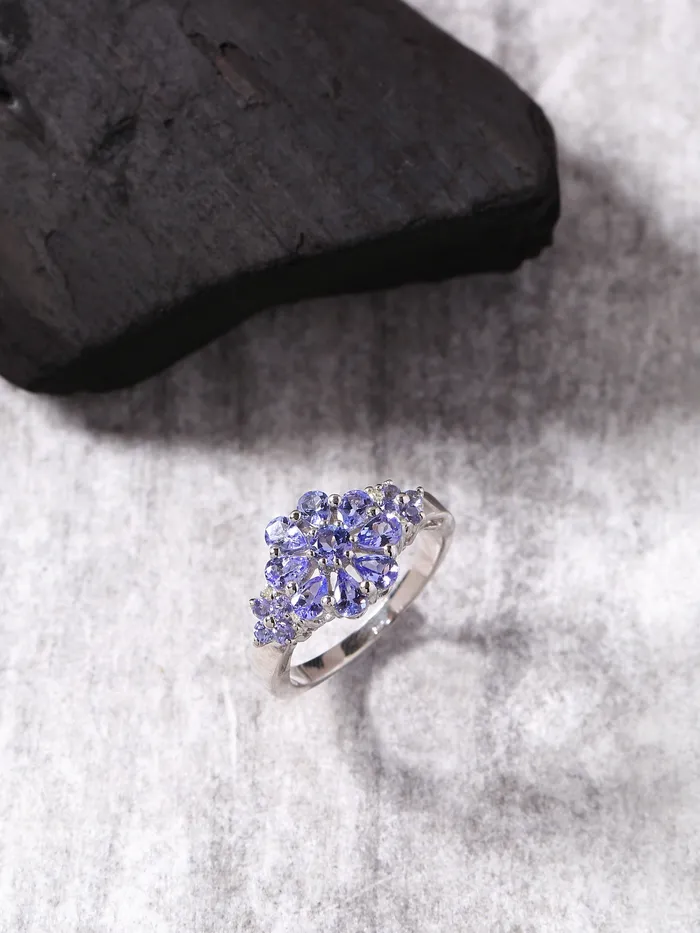 YoTreasure Blue Tanzanite Solid 925 Sterling Silver Flower Cluster Ring Jewelry Rings YoTreasure Blue Tanzanite Solid 925 Sterling Silver Flower Cluster Ring Jewelry Rings