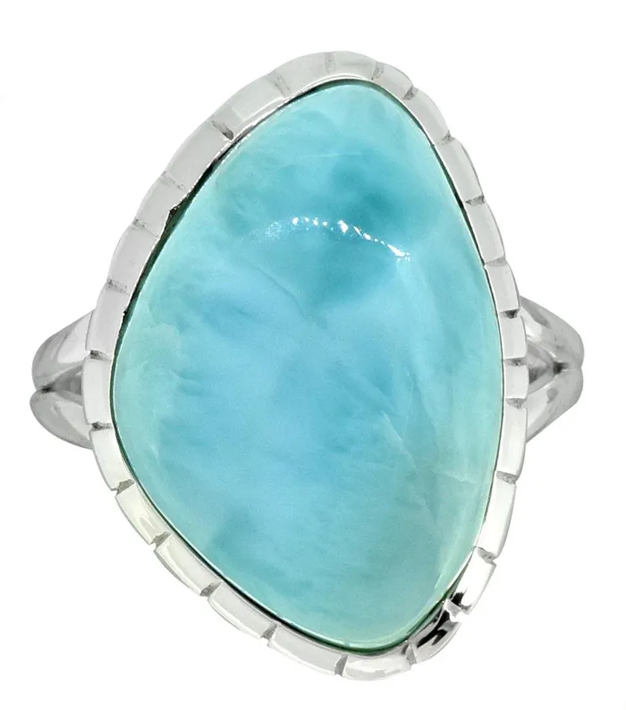 YoTreasure Natural Larimar Ring Solid 925 Sterling Silver Jewelry Rings