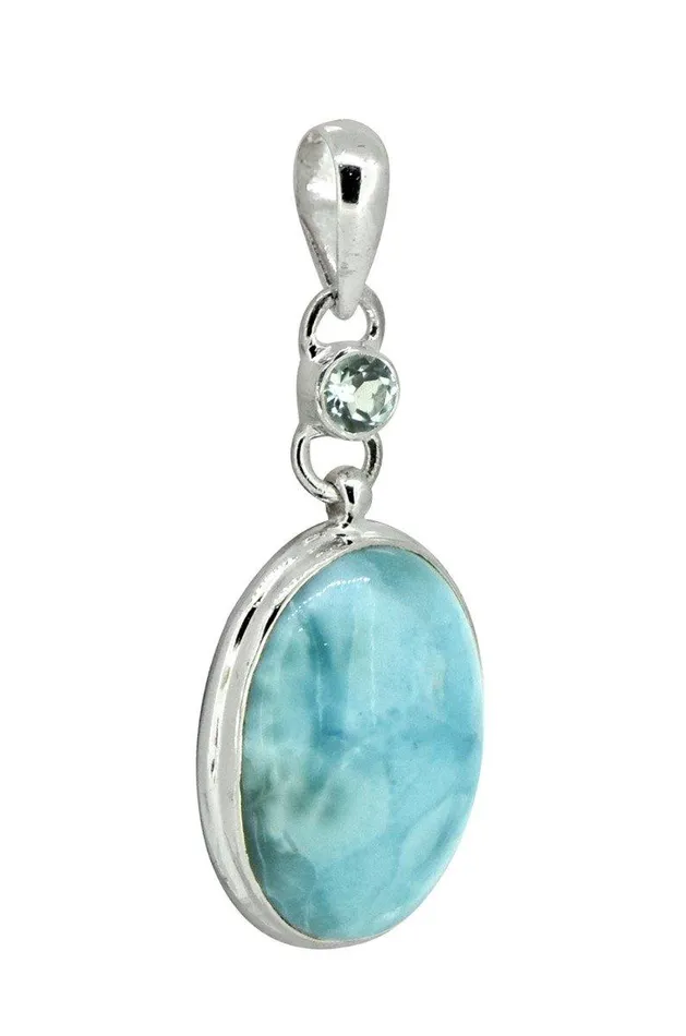 YoTreasure Necklaces Natural Larimar Solid 925 Sterling Silver Pendant 2