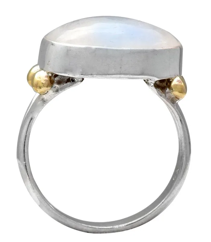 YoTreasure Rings Rainbow Moonstone Solid 925 Sterling Silver Brass Ring Jewelry