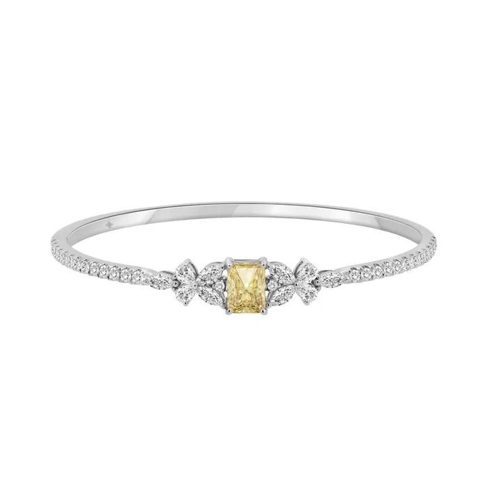 14K WHITE GOLD 3 14CT ROUNDPEARMARQUISEYELLOW RADIANT DIAMOND LADIES BANGLE CENTER STONE RADIANT DIAMOND 1 12CT Ethos Rings