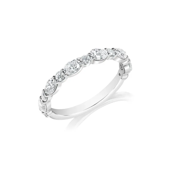 14K White Gold Halfway Oval and Round Diamond Band CLASSIQUE CREATIONS Rings