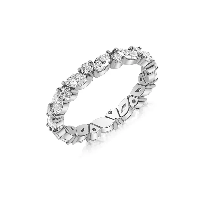 14K White Gold Round and Marquis Diamond Eternity Band CLASSIQUE CREATIONS Rings