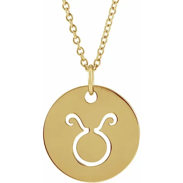 302 Fine Jewelry Necklaces Zodiac Sign Disc Adjustable Necklace or Charm Pendant Solid 14K Gold or Silver