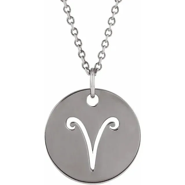 302 Fine Jewelry Necklaces Zodiac Sign Disc Adjustable Necklace or Charm Pendant Solid 14K Gold or Silver