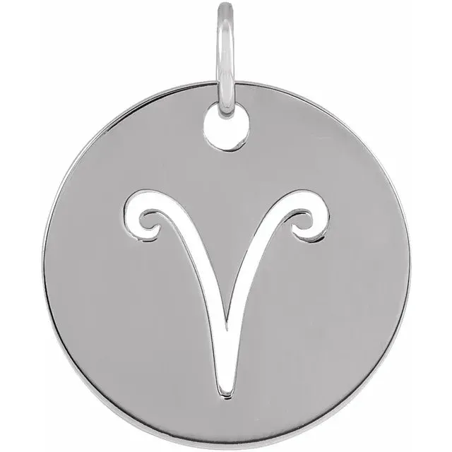 302 Fine Jewelry Necklaces Zodiac Sign Disc Adjustable Necklace or Charm Pendant Solid 14K Gold or Silver