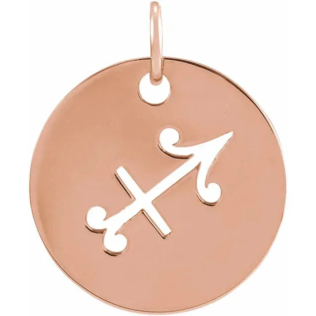 302 Fine Jewelry Necklaces Zodiac Sign Disc Adjustable Necklace or Charm Pendant Solid 14K Gold or Silver