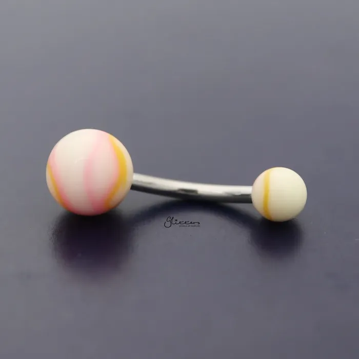Acrylic Marble Balls Belly Button Navel Ring OrangePink Glitters Rings