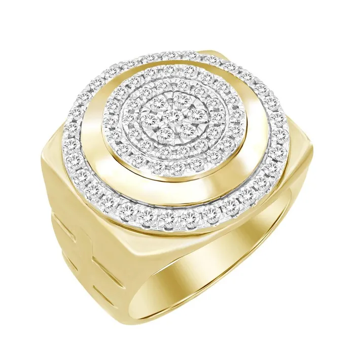 AV Rings MENS RING 150CT ROUNDBAGUETTE DIAMOND 10K YELLOW GOLD