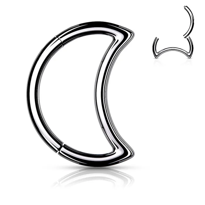 Crescent Hinged Segment Hoop Ring Silver Glitters Rings