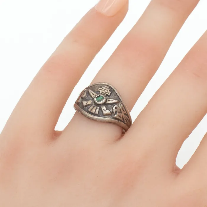 Crown Jewels Coin Rings Navajo Handmade Sterling Silver Turquoise Ring Hallmark Unknown Size 7