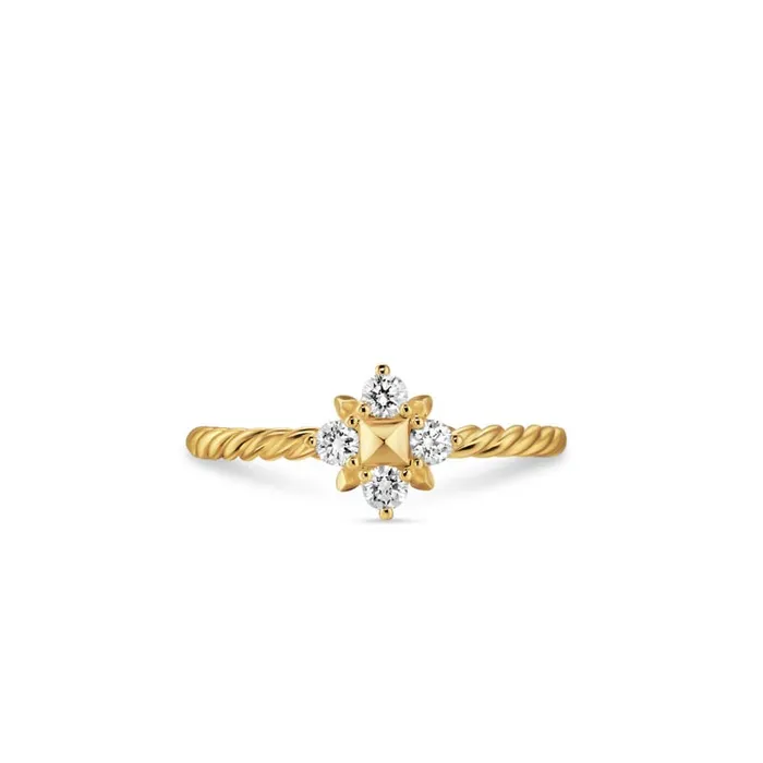 DAVID YURMAN INC David Yurman Petite Modern Renaissance Pyramid Ring in 18K Yellow Gold with Diamonds Rings