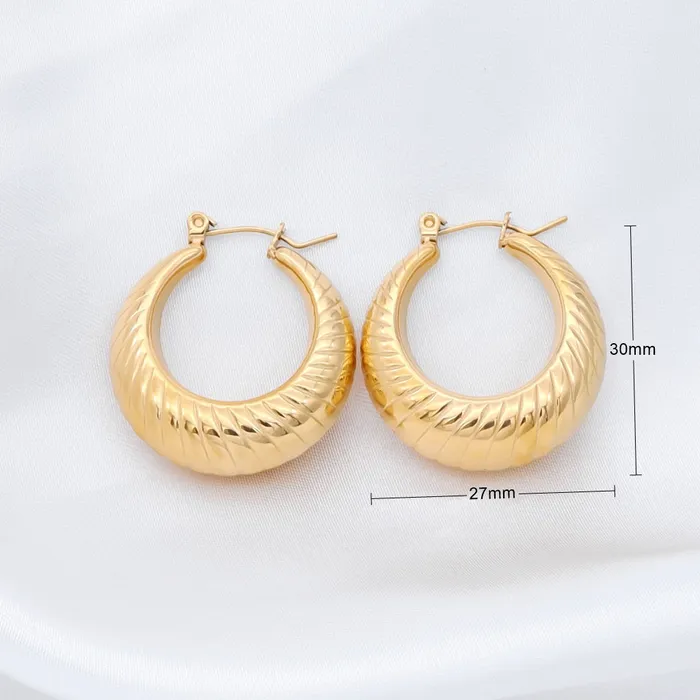 Earrings Glitters Stainless Steel Twisted Pattern Hoop Earrings Gold