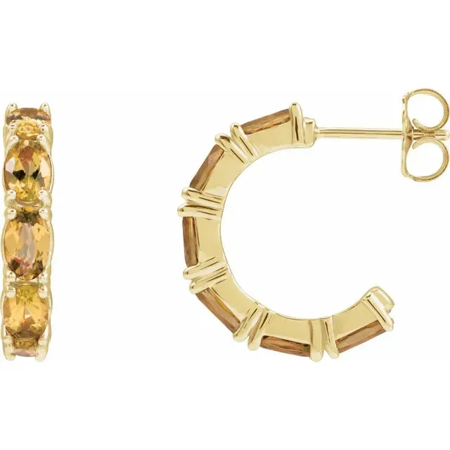 Earrings Storyteller by Vintage Magnality Oval Gemstone Birthstone Hoop Earrings Solid 14K Gold