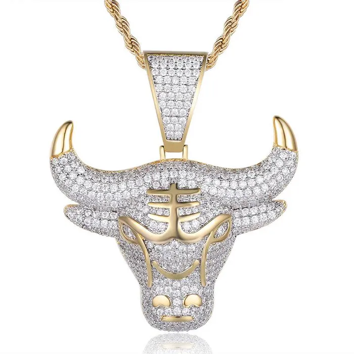 Glitters Necklaces Bull Head Pendant Gold