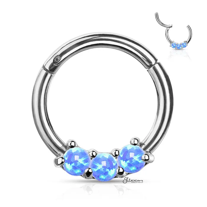 Glitters Rings 3Opal Set Hinged Segment Hoop Ring Blue