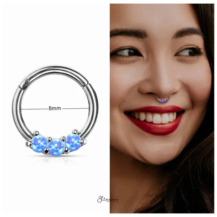Glitters Rings 3Opal Set Hinged Segment Hoop Ring Blue
