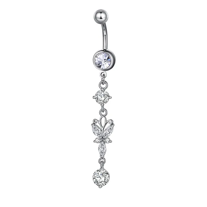Glitters Rings Butterfly Dangle Belly Button Navel Ring Silver