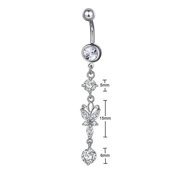 Glitters Rings Butterfly Dangle Belly Button Navel Ring Silver