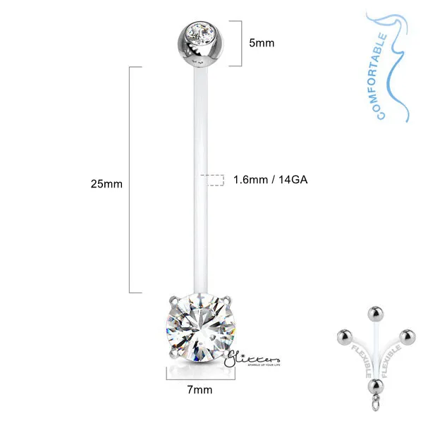 Glitters Rings Double Jeweled Prong Set Round CZ Pregnancy Bioflex Belly Ring Aqua