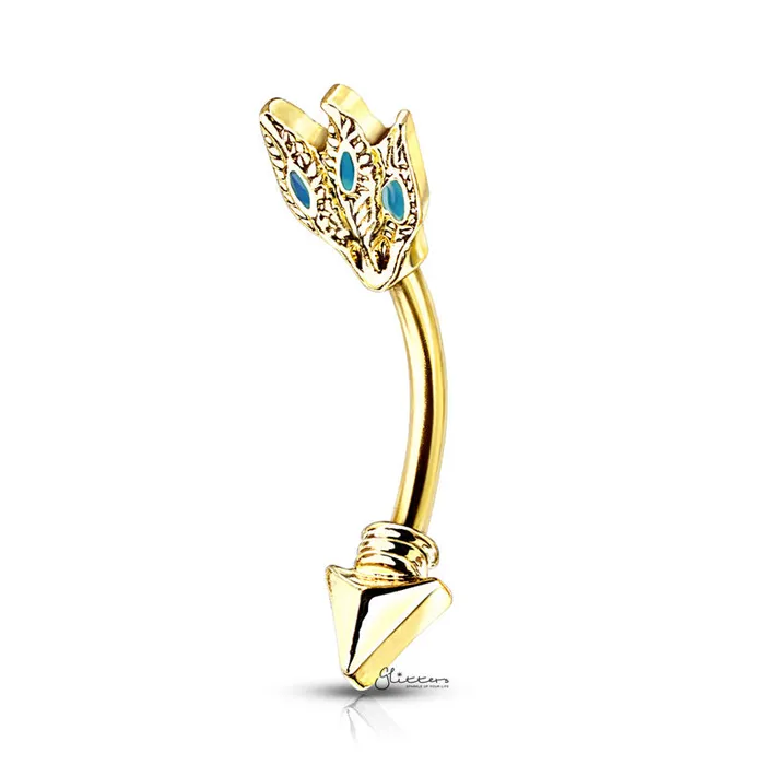 Glitters Rings Feather Arrow Curved Eyebrow Ring Gold