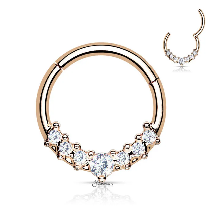 Glitters Rings Lined CZ Fan Hinged Segment Hoop Ring Rose Gold