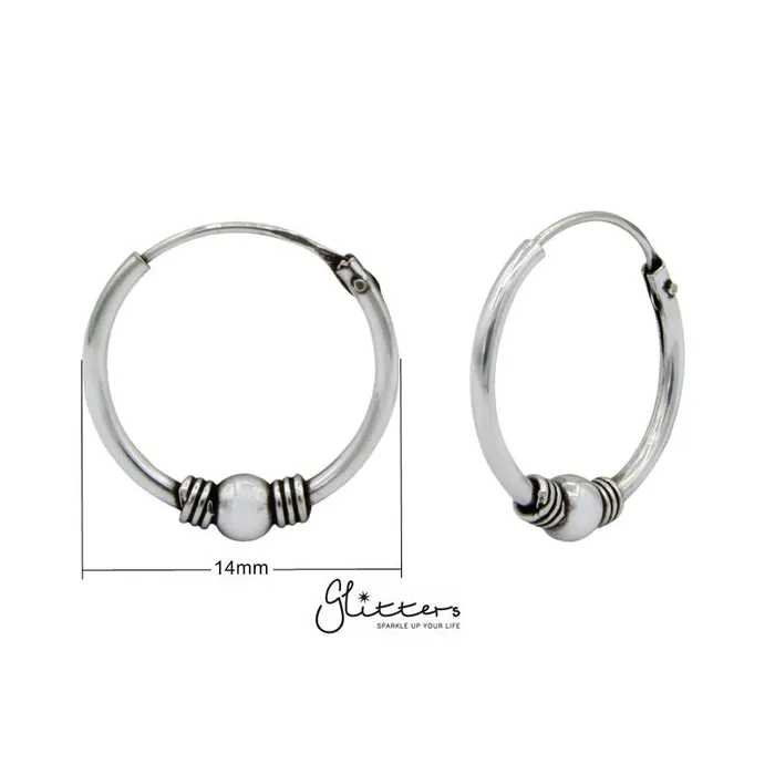Glitters Sterling Silver Bali Hoop Sleeper Earrings 14mm SSE0246 Earrings