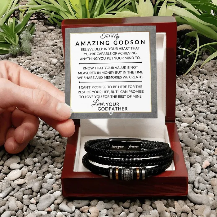Godson Gift From Godfather You Can Achieve Anything Mens Braided Leather Bracelet Great As A Christmas Gift or A Birthday Present For Him ShineOn Fulfillment Bracelets