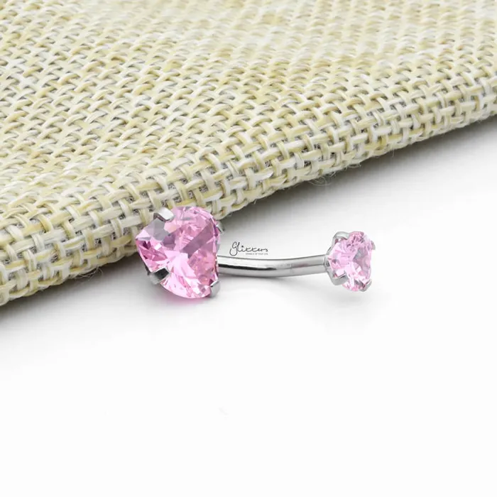 Heart Shape CZ Belly Button Ring Pink Glitters Rings
