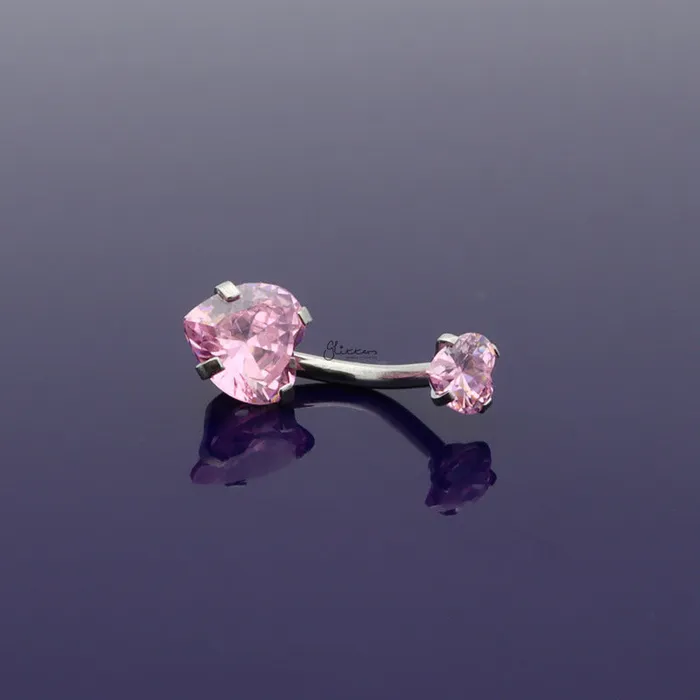 Heart Shape CZ Belly Button Ring Pink Glitters Rings
