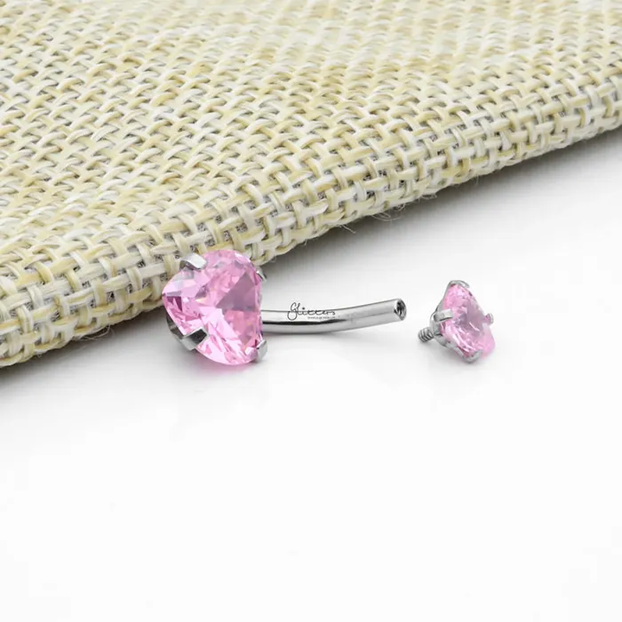 Heart Shape CZ Belly Button Ring Pink Glitters Rings