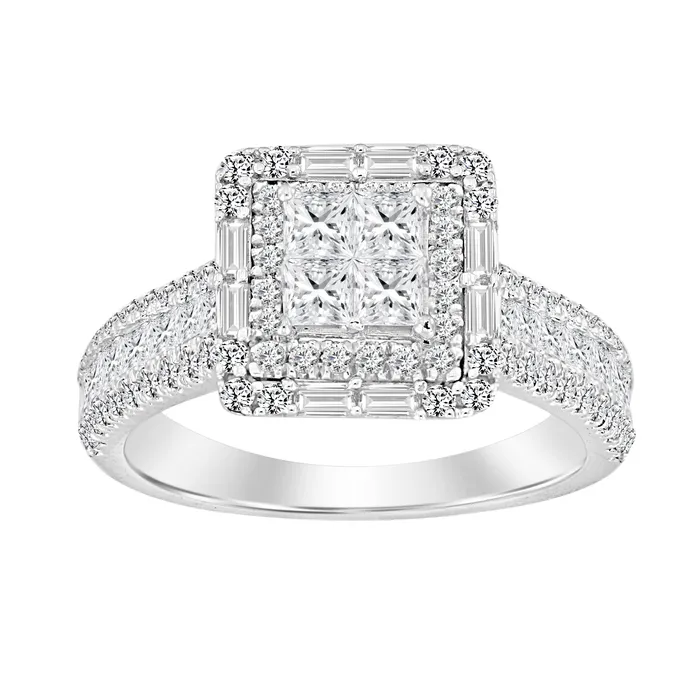 LADIES RING 150CT ROUNDPRINCESSBAGUETTE DIAMOND 14K WHITE GOLD AV Rings LADIES RING 150CT ROUNDPRINCESSBAGUETTE DIAMOND 14K WHITE GOLD AV Rings
