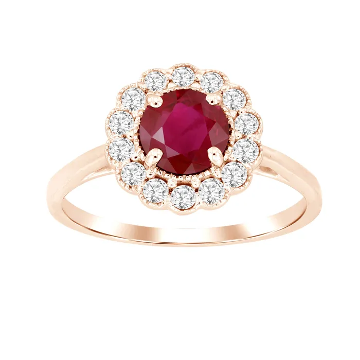 LADIES RING 155CT ROUNDRUBY DIAMOND 14K ROSE GOLD CENTER STONE RUBY APPROX125CT AV Rings