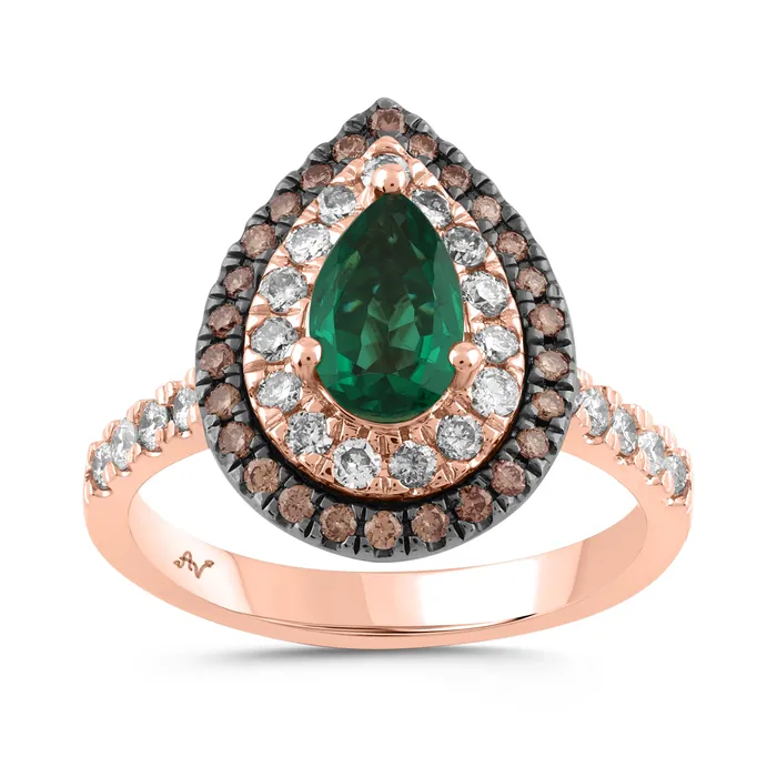 LADIES RING 200CT ROUNDDARK BROWNPEAR EMERALD DIAMOND 14K ROSE GOLD CENTER STONE EMERALD DIAMOND 125CT AV Rings LADIES RING 200CT ROUNDDARK BROWNPEAR EMERALD DIAMOND 14K ROSE GOLD CENTER STONE EMERALD DIAMOND 125CT AV Rings