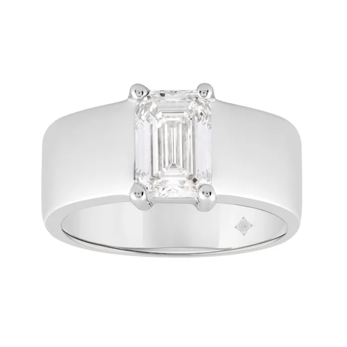 LADIES RING 2CT EMERALD DIAMOND 14K WHITE GOLD Ethos Rings