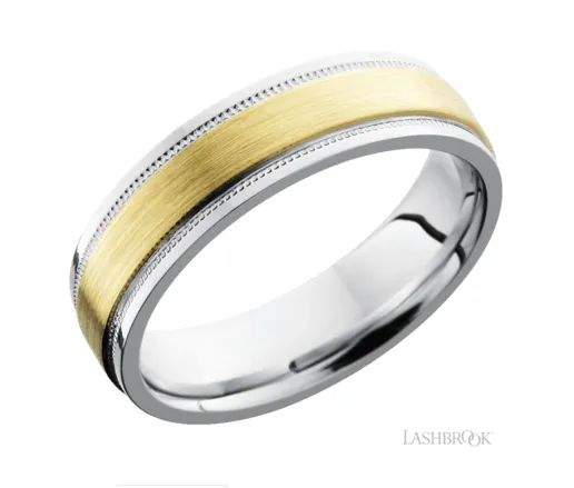 LASHBROOK Rings 6mm Cobalt Chrome and 14K Yellow Gold Wedding Band